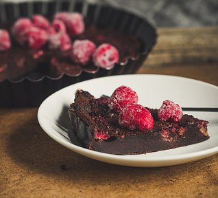 Čokoládový dortík s malinami