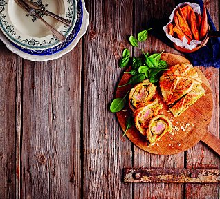 Dýňová panenka Wellington s batátovými hranolky