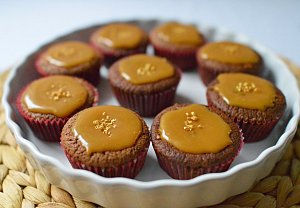 Domácí čokoládové muffiny s karamelovou polevou
