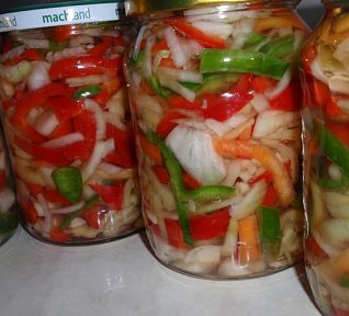 Barevný paprikový salát s cibulí - sterilovaný