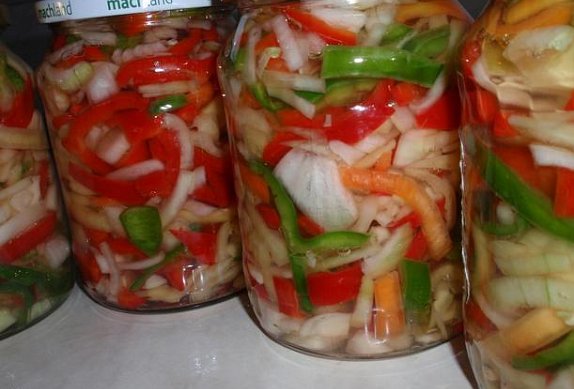 Barevný paprikový salát s cibulí - sterilovaný