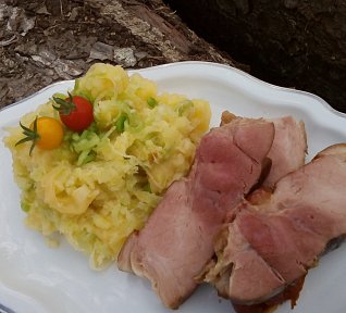 Uzené šťouchané brambory s pórkem