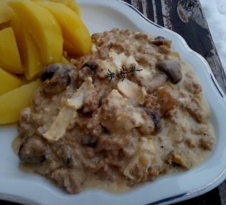 Mletá směs se žampiony a hermelínem