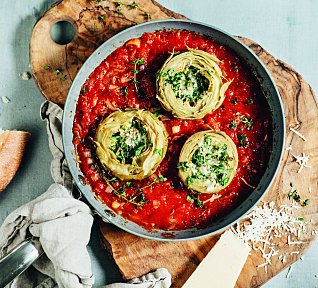 Zapečené artyčoky v rajčatové omáčce