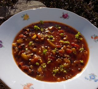 Zeleninová polévka s černou čočkou