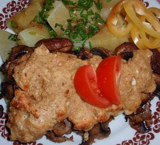 Houbové plátky pod sýrovou nádivkou