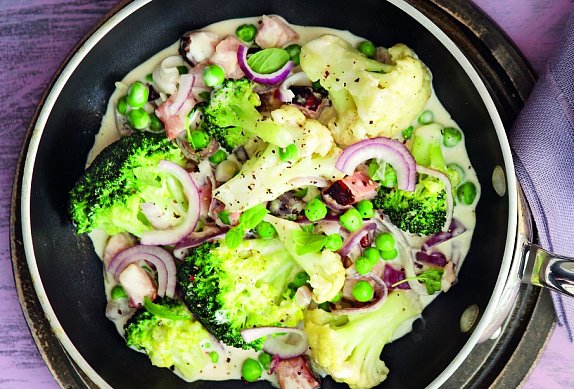 Zelenina na pánvi s rýží