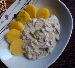 Houbová omáčka s koprem a zakysanou smetanou Houbová omáčka s koprem a zakysanou smetanou