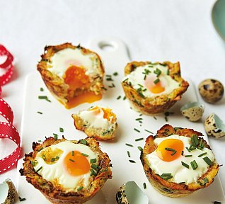 Křepelčí vejce v bramborovém košíčku