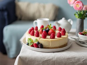 Jahodovomalinový cheesecake