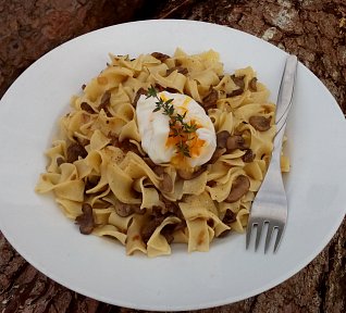 Krémové žampiony s těstovinami